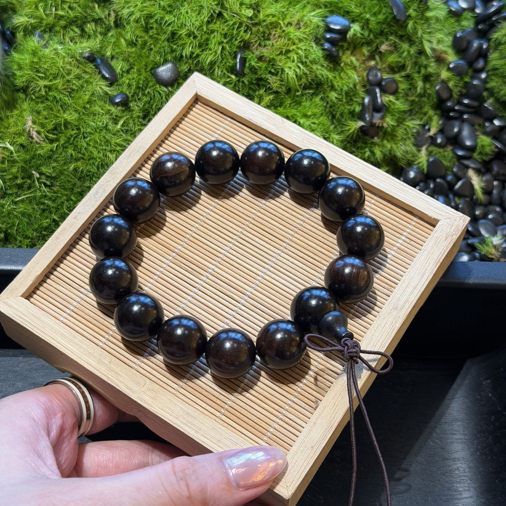 East African Blackwood Bracelet, Natural African Ebony Prayer Beads, Meditation Mala, Spiritual Grounding Couples Gift, 15mm