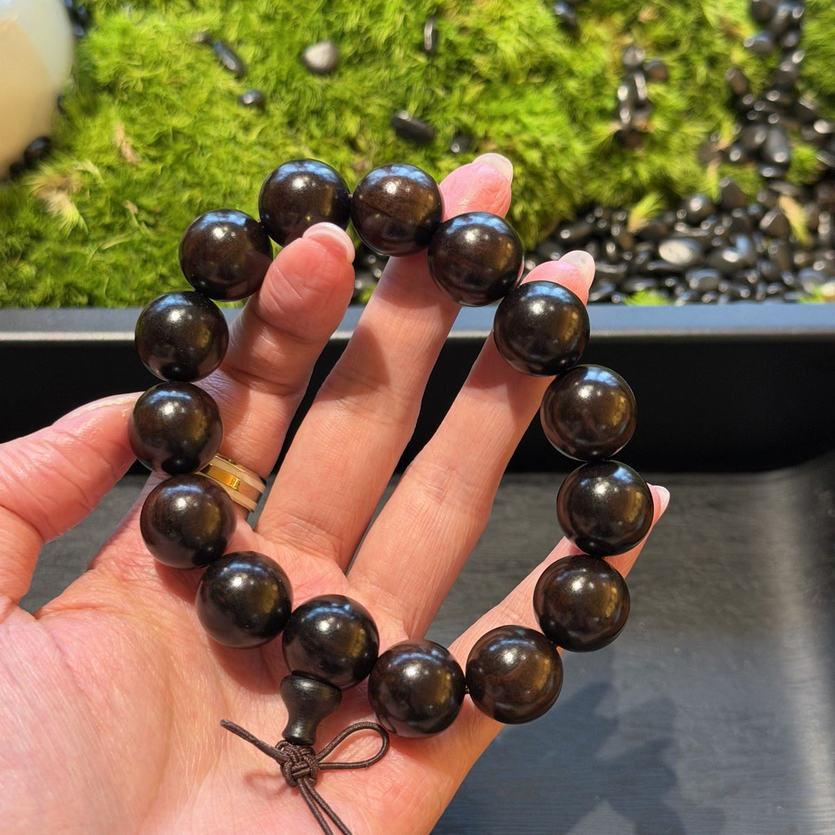 East African Blackwood Bracelet, Natural African Ebony Prayer Beads, Meditation Mala, Spiritual Grounding Couples Gift, 15mm
