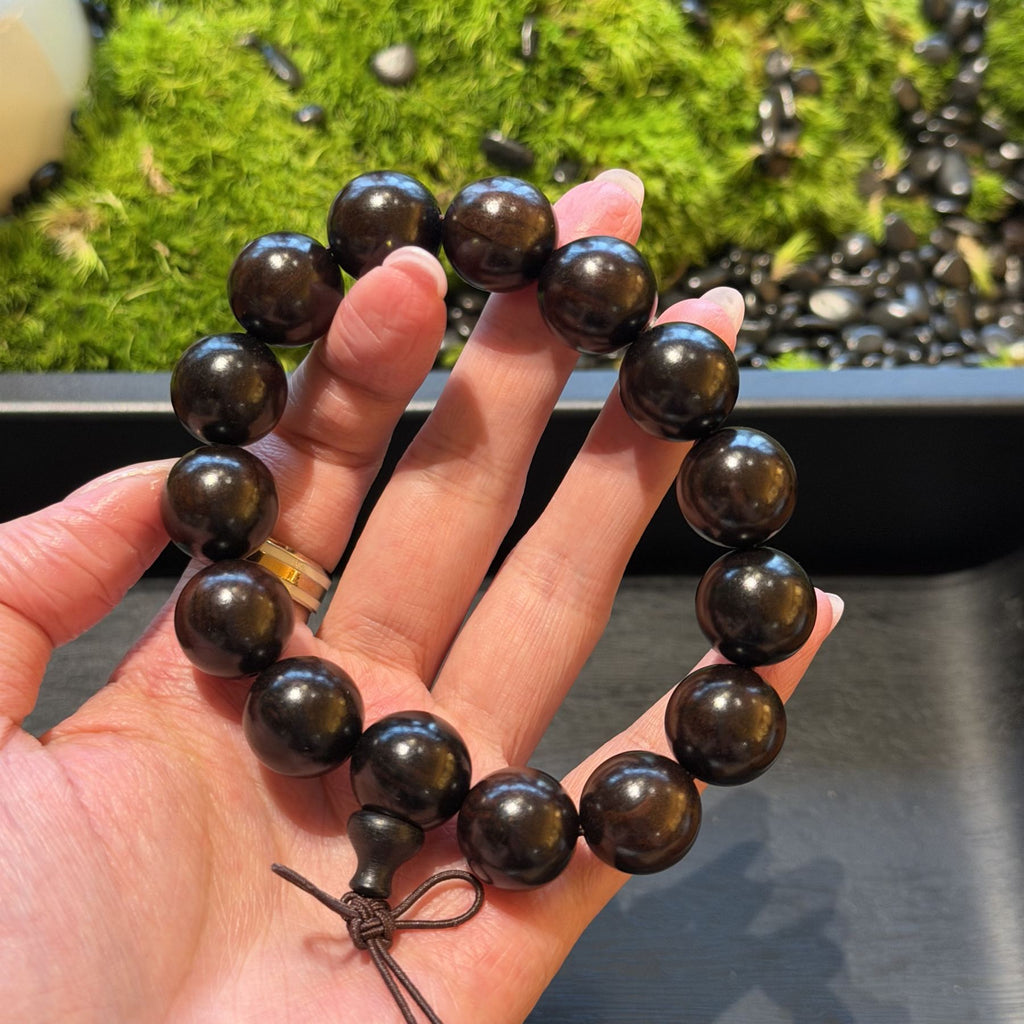 East African Blackwood Bracelet, Natural African Ebony Prayer Beads, Meditation Mala, Spiritual Grounding Couples Gift, 15mm