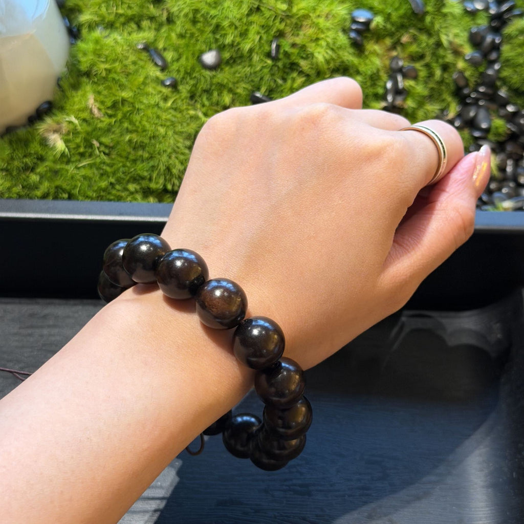 East African Blackwood Bracelet, Natural African Ebony Prayer Beads, Meditation Mala, Spiritual Grounding Couples Gift, 15mm