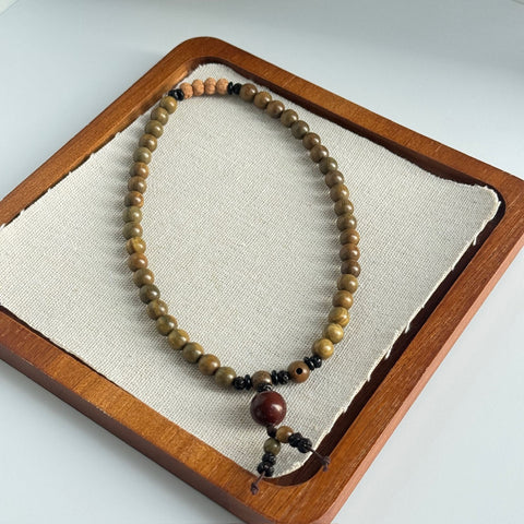Emerald Sandalwood Harmony Mala Bracelet – 8mm Double Wrap | Natural Green Sandalwood Prayer Beads