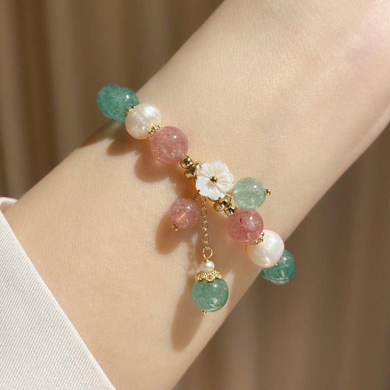 Female Forest Green Strawberry Crystal Bracelet - EclipticJew