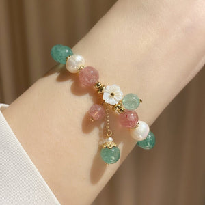 Female Forest Green Strawberry Crystal Bracelet - EclipticJew