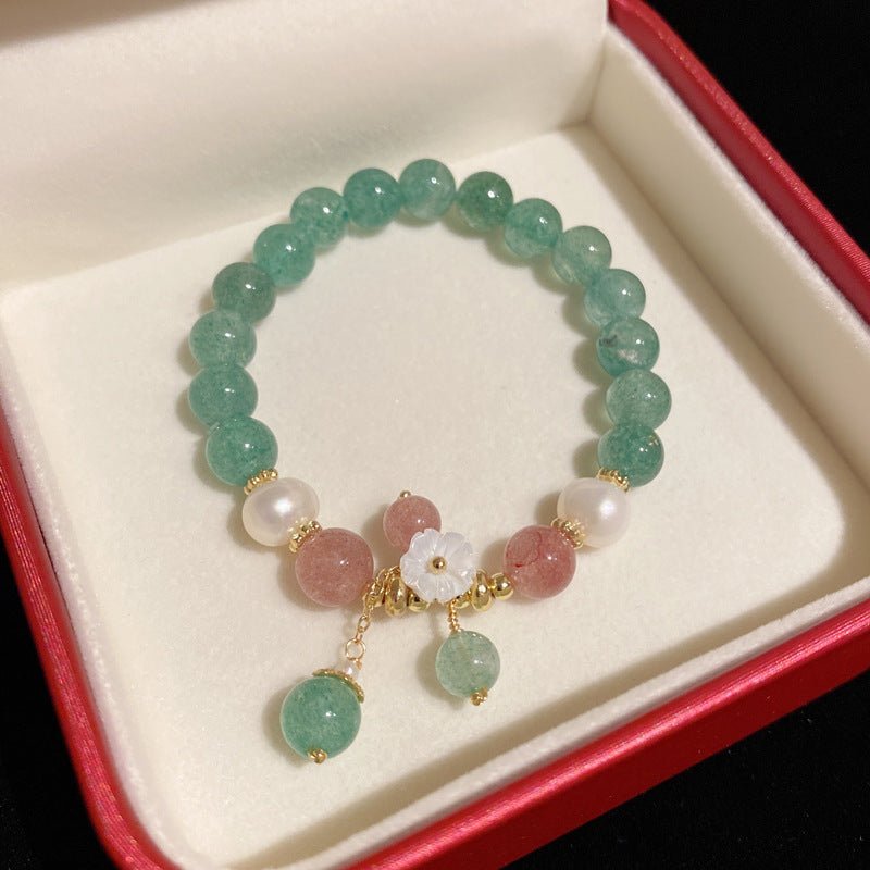 Female Forest Green Strawberry Crystal Bracelet - EclipticJew