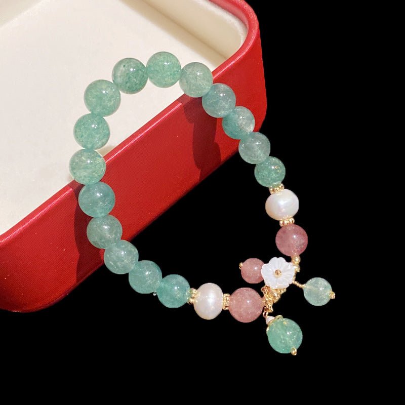 Female Forest Green Strawberry Crystal Bracelet - EclipticJew