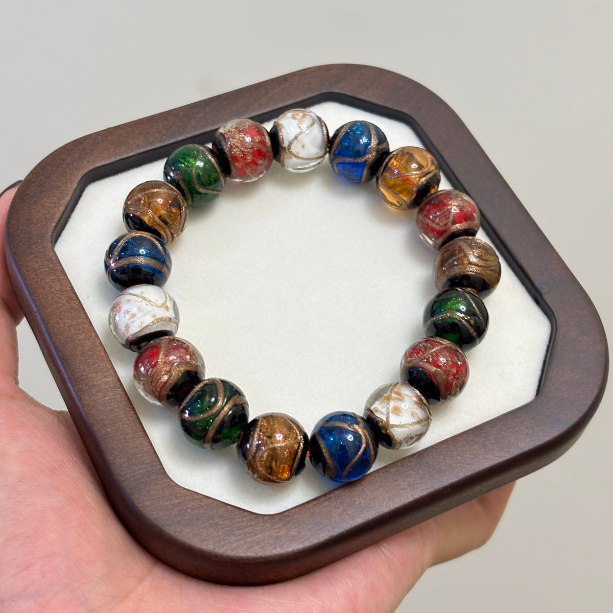 Five-Color Enamel Glass Bead Bracelet