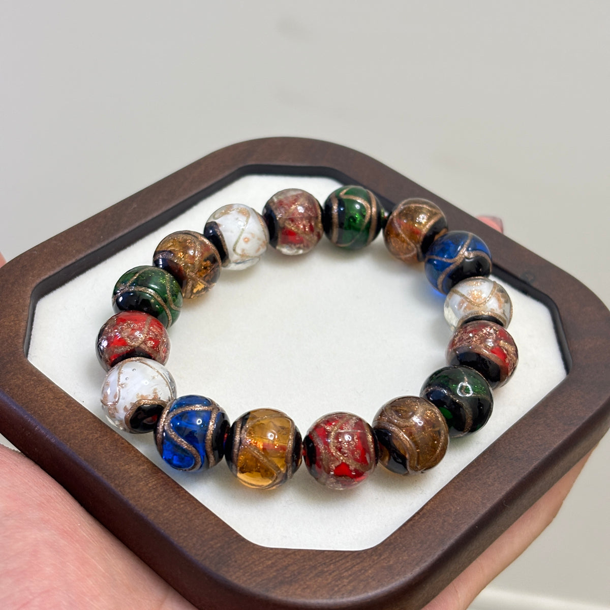Five-Color Enamel Glass Bead Bracelet