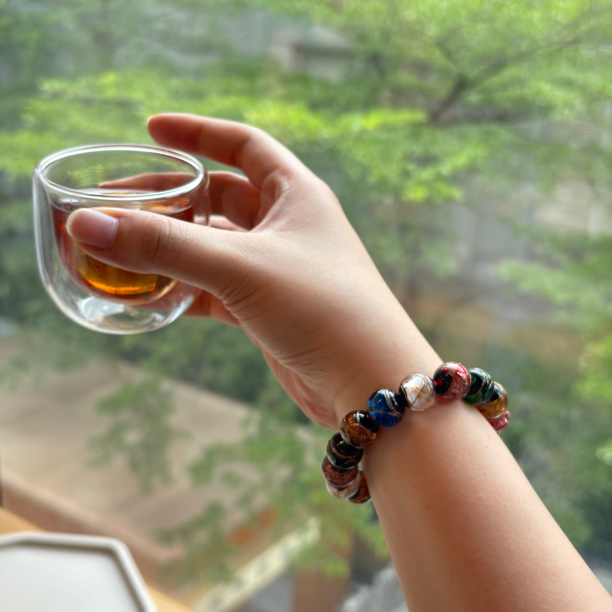 Five-Color Enamel Glass Bead Bracelet