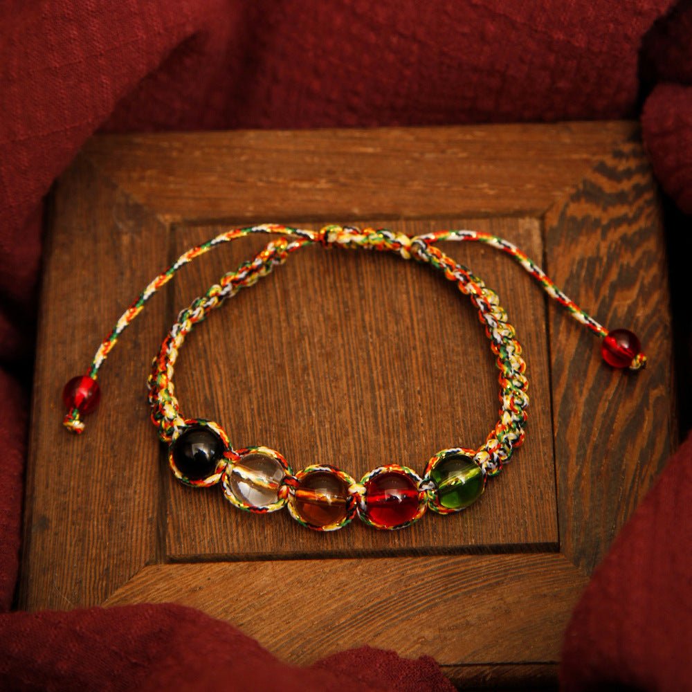 Five-color String Bracelet Colorful Rope Five Beads Color - EclipticJew