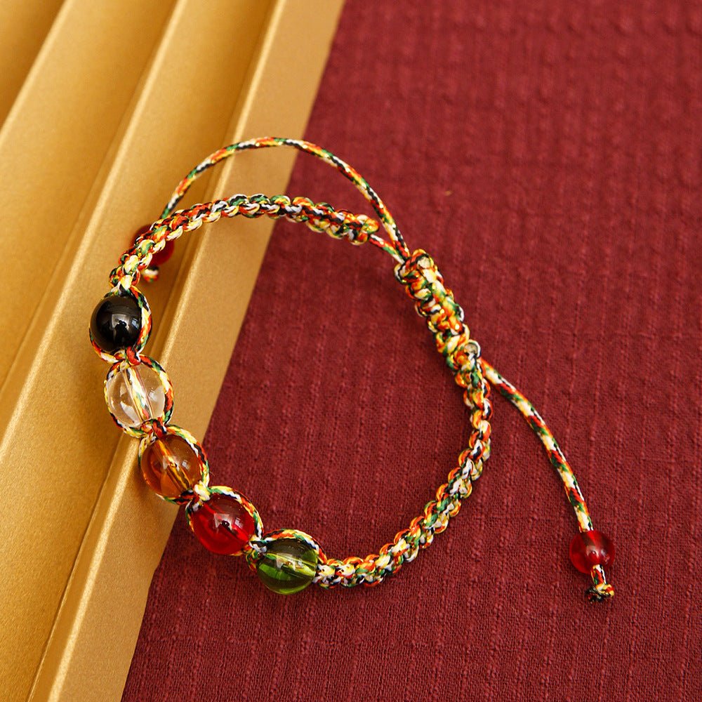 Five-Color String Bracelet with Colorful Rope Beads