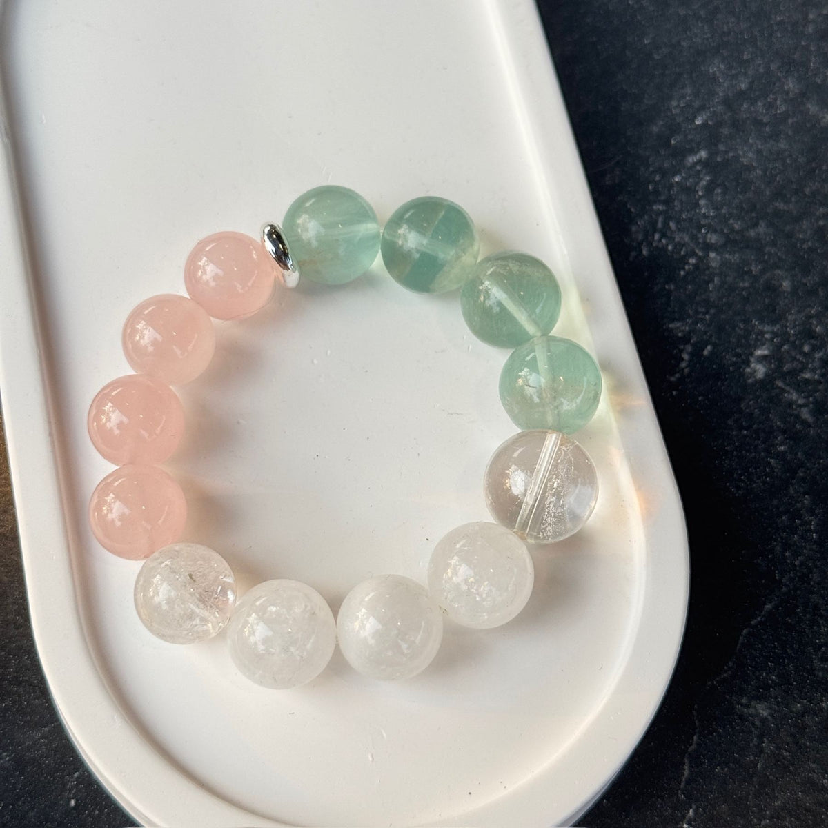 Fluorite Rose Quartz Bracelet | Clear Crystal Aura Cleansing Amulet | Taoist Consecrated Emotional Healing & Mental Clarity Jewelry
