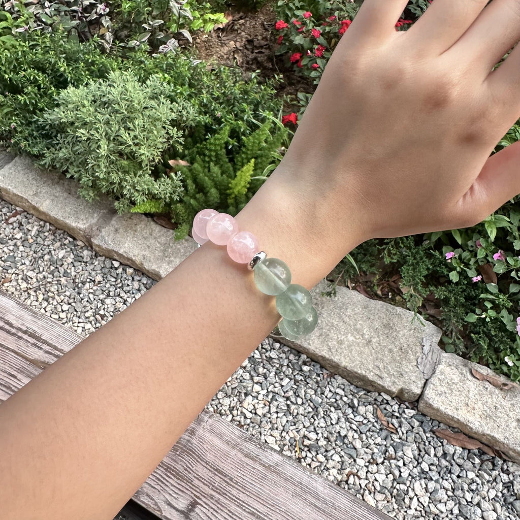 Fluorite Rose Quartz Bracelet | Clear Crystal Aura Cleansing Amulet | Taoist Consecrated Emotional Healing & Mental Clarity Jewelry
