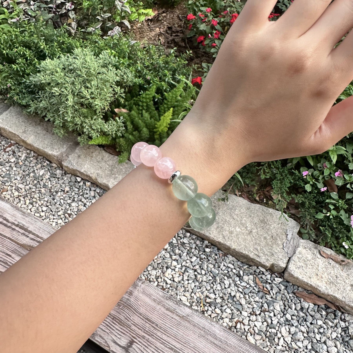 Fluorite Rose Quartz Bracelet | Clear Crystal Aura Cleansing Amulet | Taoist Consecrated Emotional Healing & Mental Clarity Jewelry