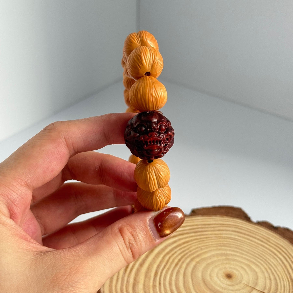Fortune Walnut Prayer Bracelet | Walnut Beads with Carved Rosewood Pixiu