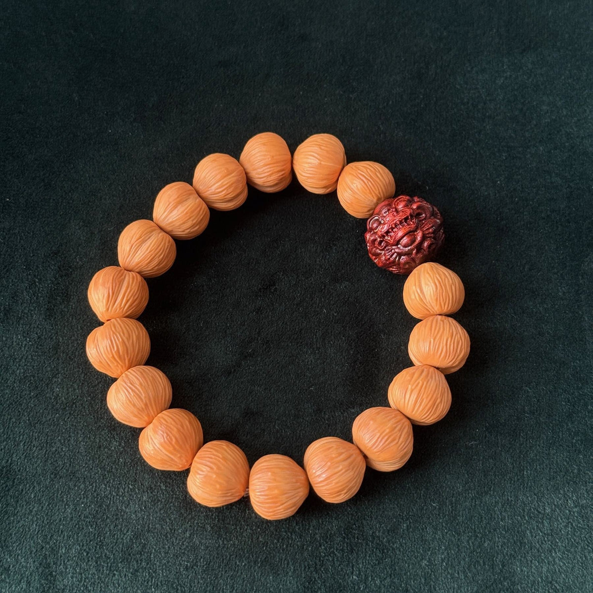Fortune Walnut Prayer Bracelet | Walnut Beads with Carved Rosewood Pixiu