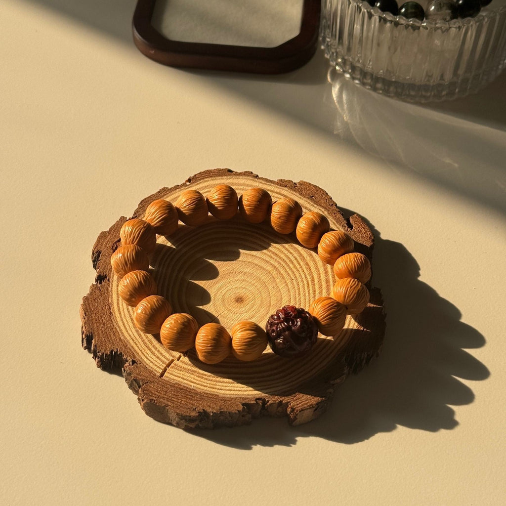 Fortune Walnut Prayer Bracelet | Walnut Beads with Carved Rosewood Pixiu