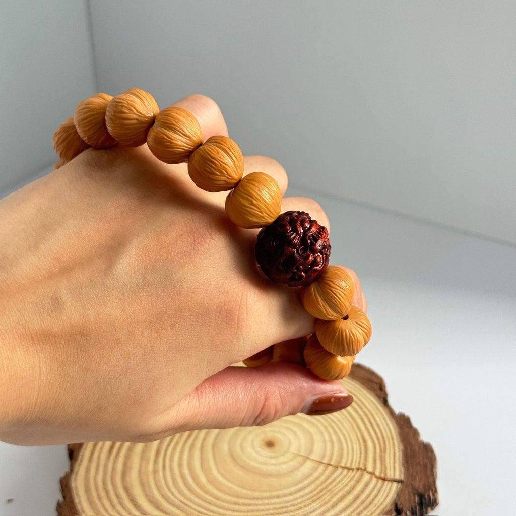 Fortune Walnut Prayer Bracelet | Walnut Beads with Carved Rosewood Pixiu