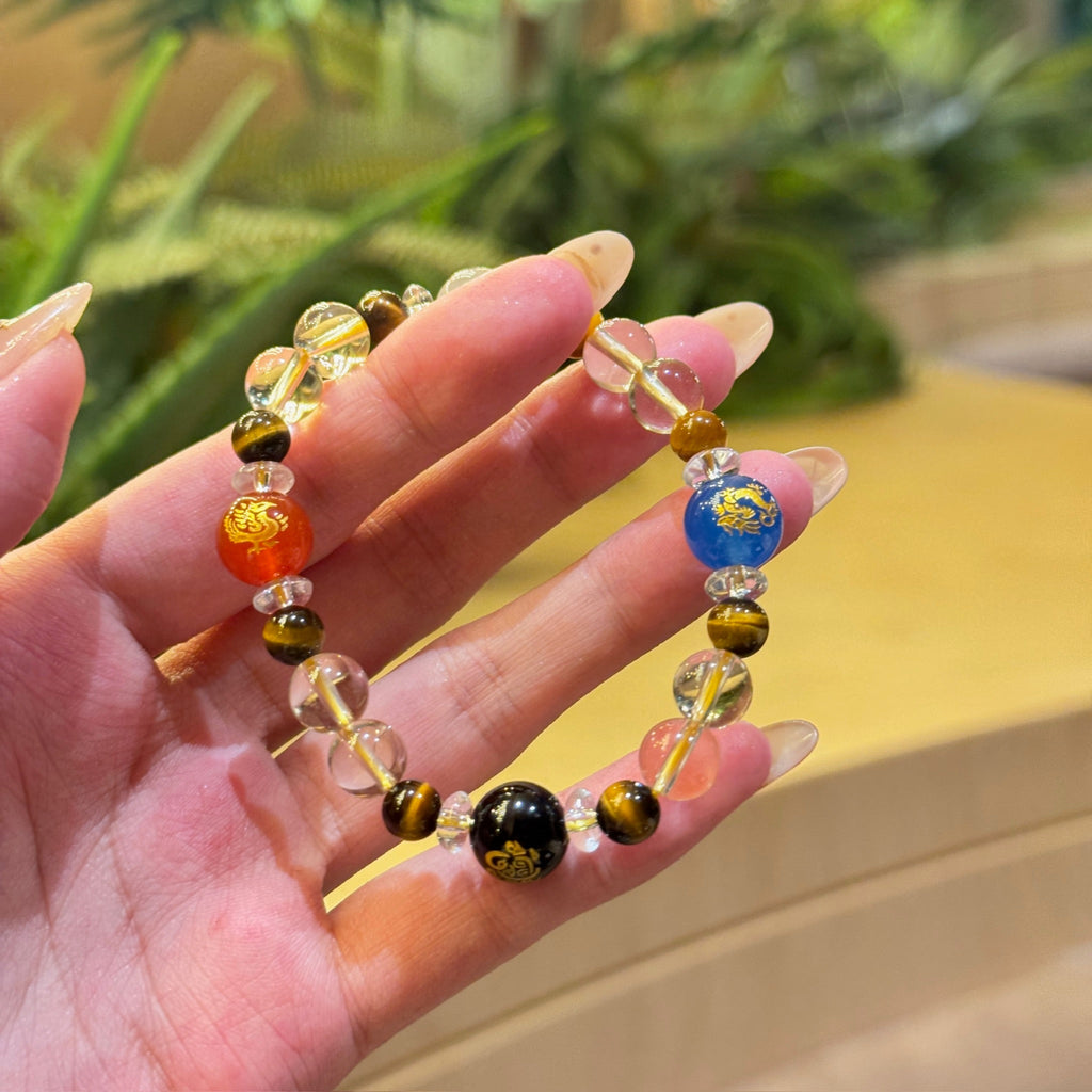 Four Divine Beasts Citrine Bracelet | 8mm Citrine & Tiger Eye | Quartz Protection & Energy Balance