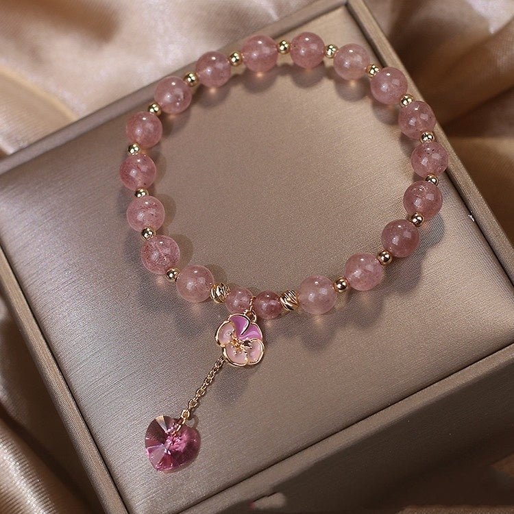 Fresh Bloom Strawberry Quartz Charm Bracelet - EclipticJew