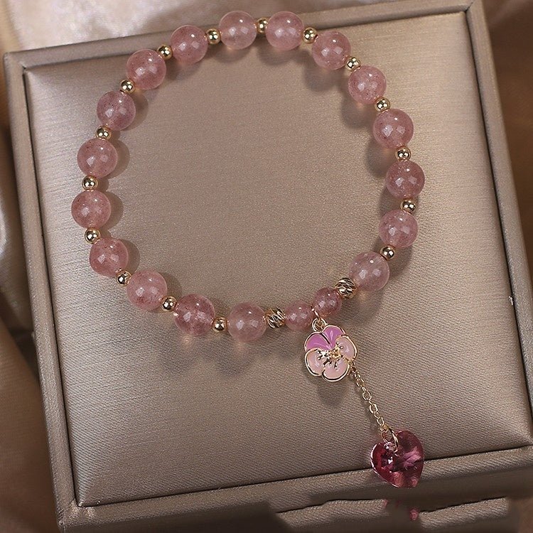 Fresh Bloom Strawberry Quartz Charm Bracelet - EclipticJew