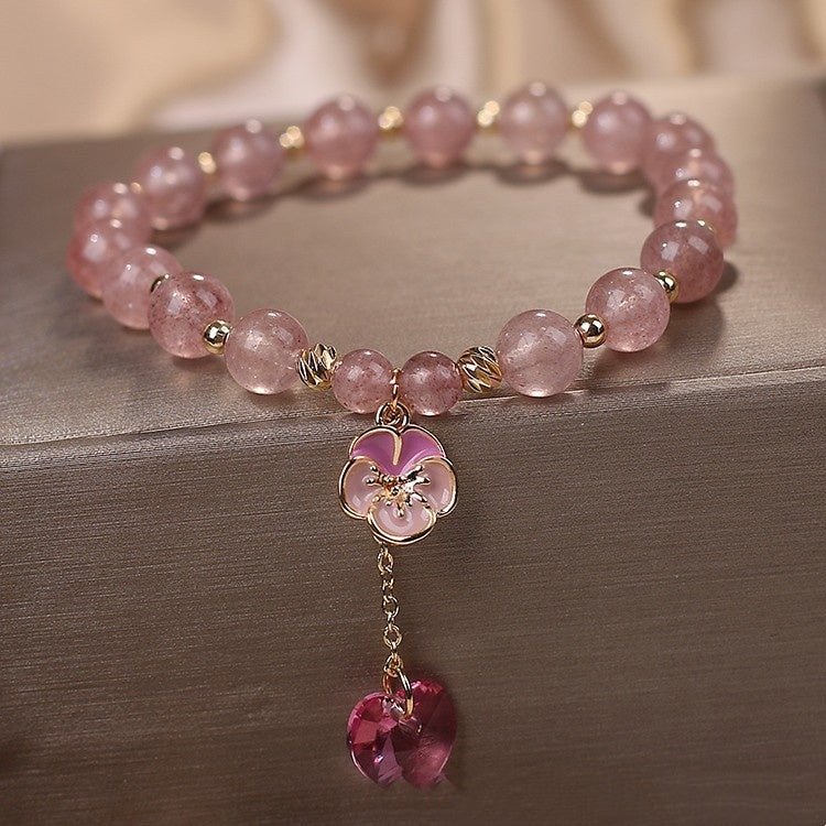 Fresh Bloom Strawberry Quartz Charm Bracelet - EclipticJew