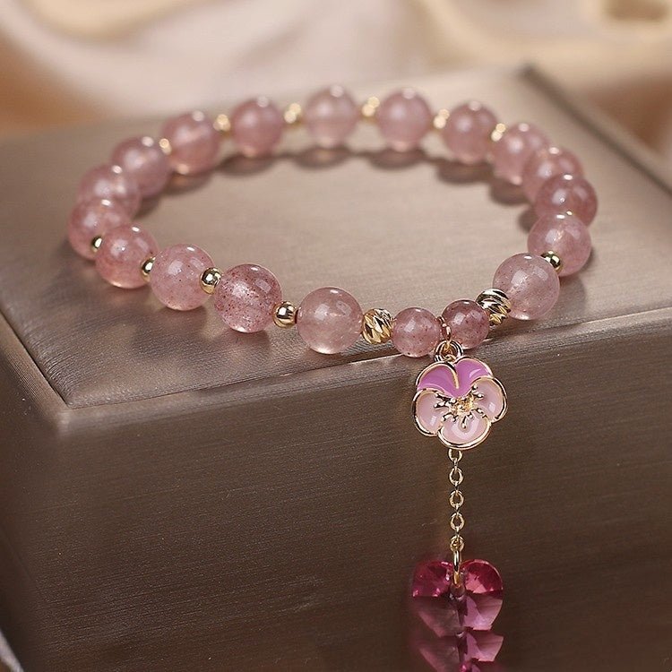 Fresh Bloom Strawberry Quartz Charm Bracelet - EclipticJew
