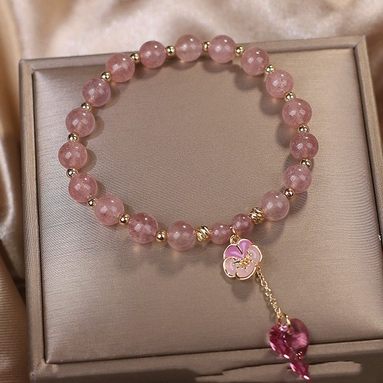 Fresh Bloom Strawberry Quartz Charm Bracelet - EclipticJew