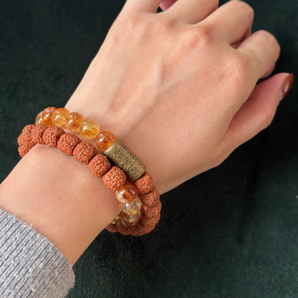 Golden Aura Citrine Bodhi Seed Bracelet | Radiance, grounding, and spiritual clarity