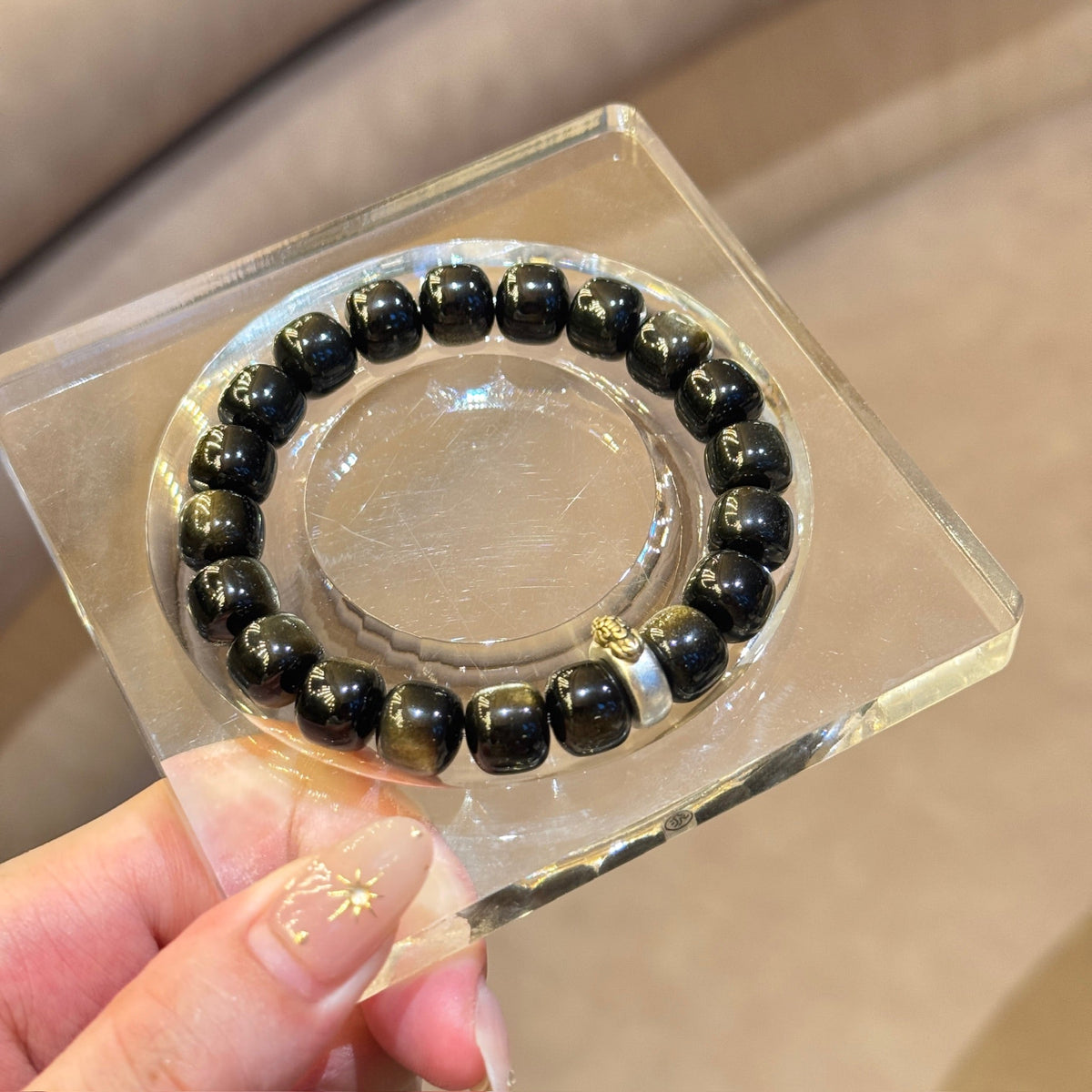 Golden Obsidian Bracelet | 12mm Round Beads | Protective Energy Stone