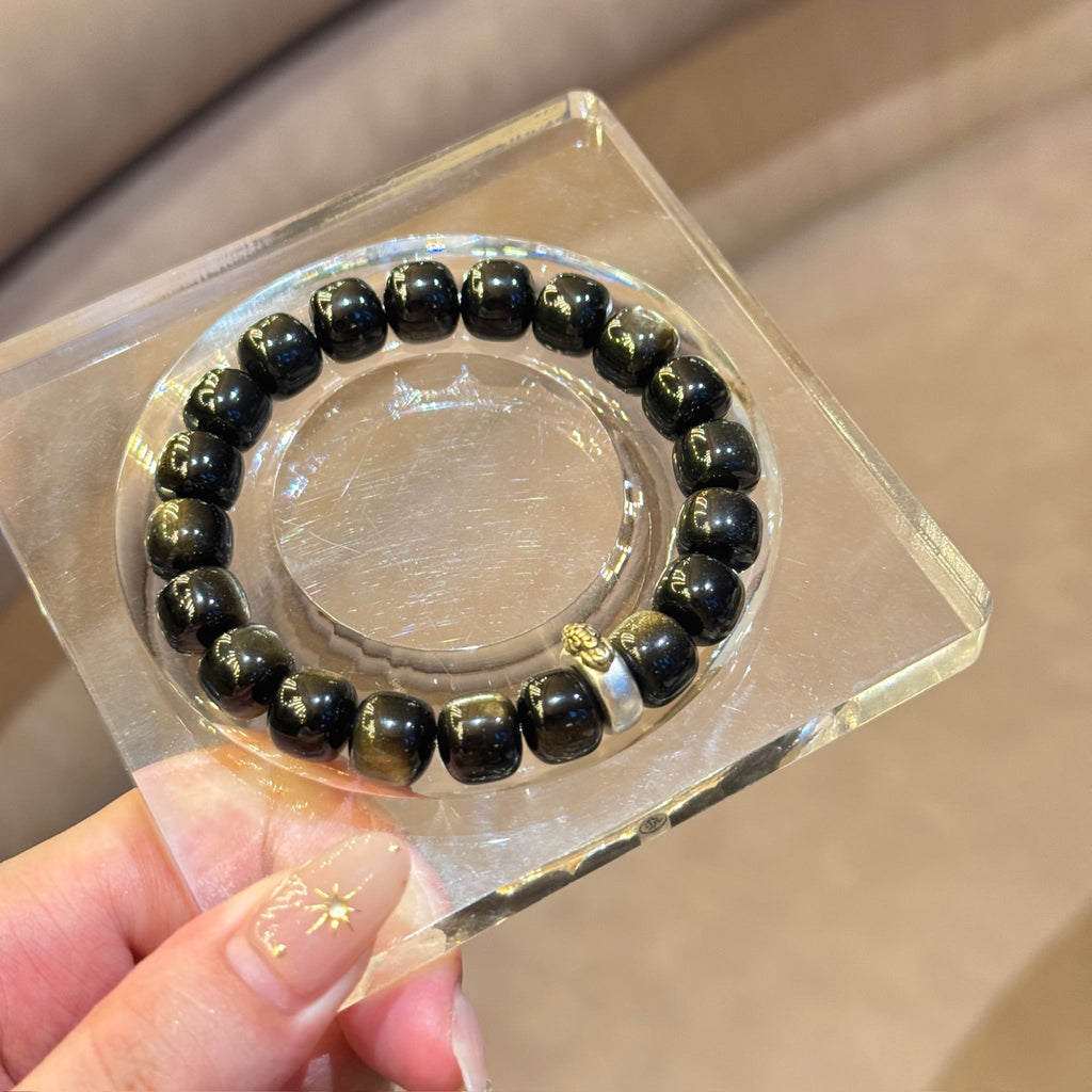 Golden Obsidian Bracelet | 12mm Round Beads | Protective Energy Stone