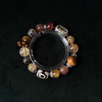 Golden Rutilated Quartz & Three-Eyed Dzi Multigem Bracelet | Wealth, Protection & Power