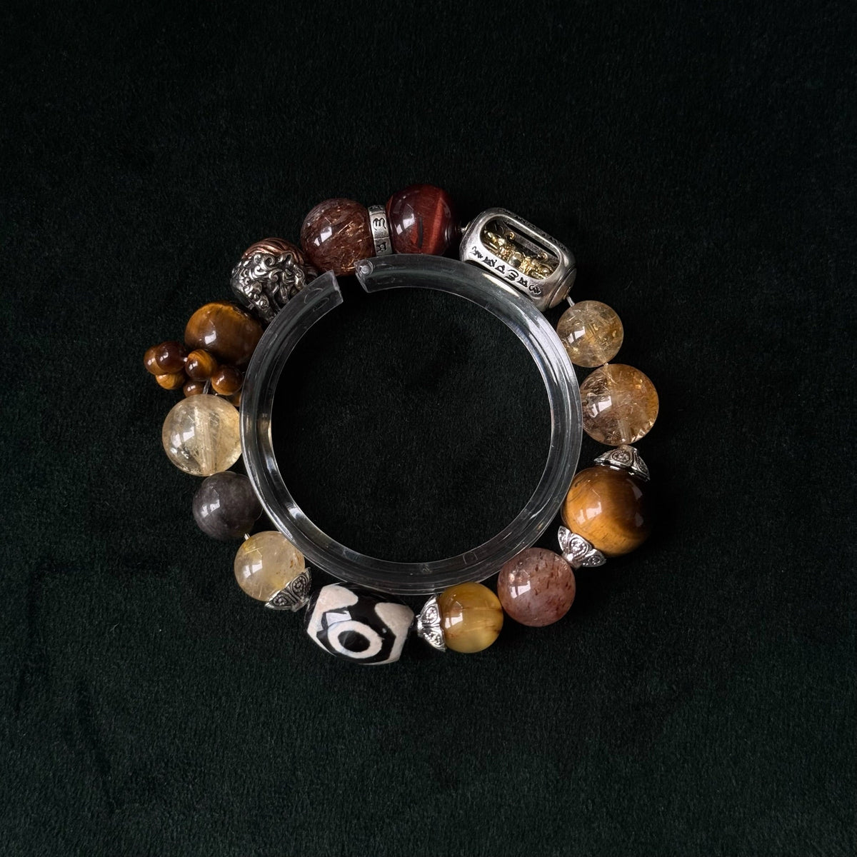 Golden Rutilated Quartz & Three-Eyed Dzi Multigem Bracelet | Wealth, Protection & Power
