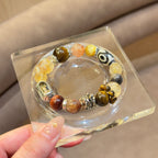 Golden Rutilated Quartz & Three-Eyed Dzi Multigem Bracelet | Wealth, Protection & Power