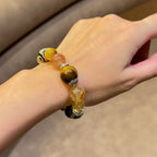 Golden Rutilated Quartz & Three-Eyed Dzi Multigem Bracelet | Wealth, Protection & Power