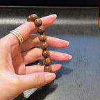 Golden Sandalwood Bracelet, High Density Sinking Wood Beads, Chinese Mindful Meditation Mala, Spiritual Grounding Gift, 15mm