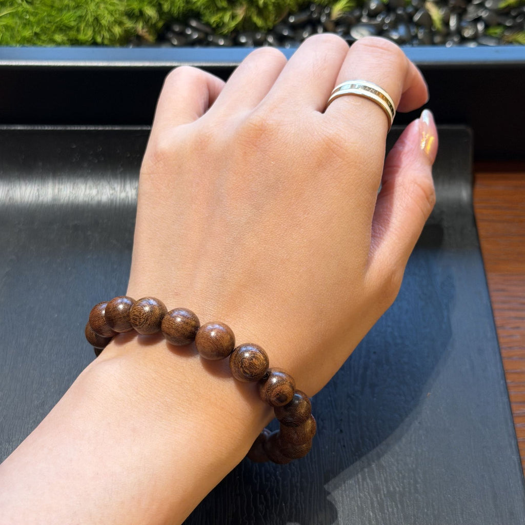 Golden Sandalwood Bracelet, High Density Sinking Wood Beads, Chinese Mindful Meditation Mala, Spiritual Grounding Gift, 15mm