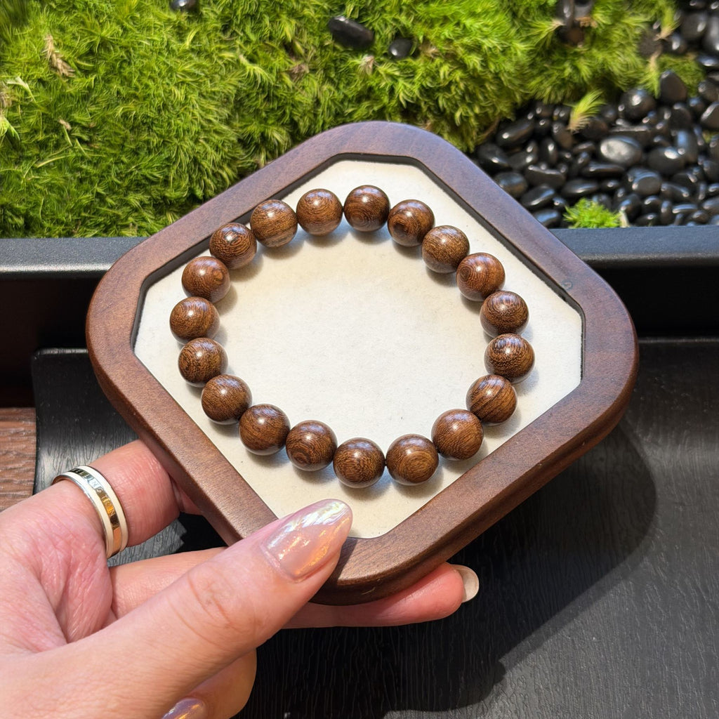 Golden Sandalwood Bracelet, High Density Sinking Wood Beads, Chinese Mindful Meditation Mala, Spiritual Grounding Gift, 15mm