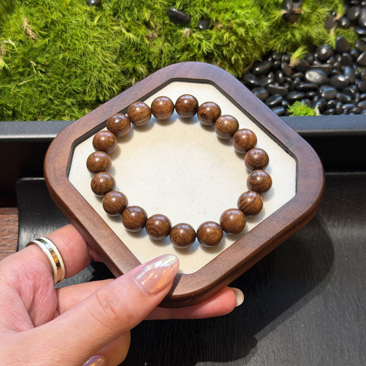 Golden Sandalwood Bracelet, High Density Sinking Wood Beads, Chinese Mindful Meditation Mala, Spiritual Grounding Gift, 15mm