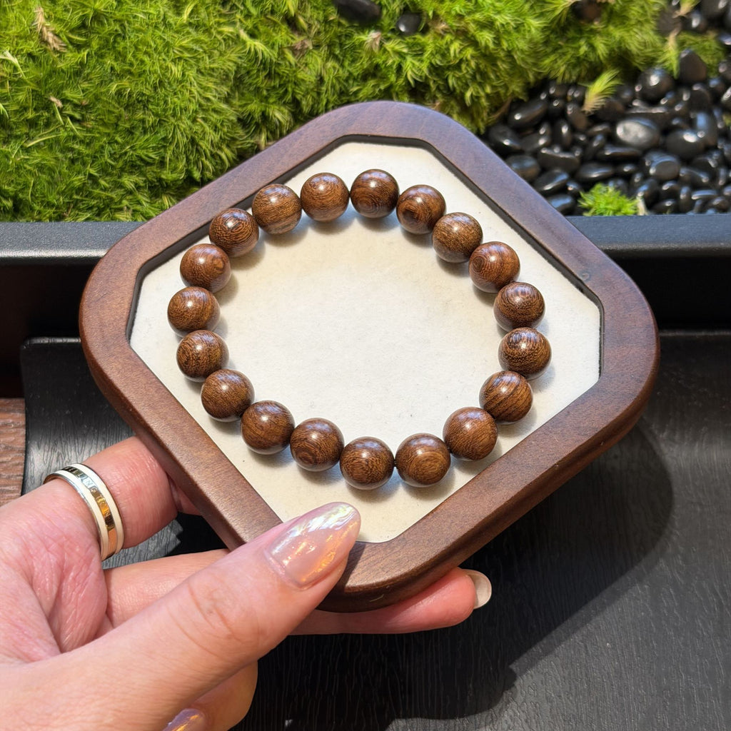 Golden Sandalwood Bracelet, High Density Sinking Wood Beads, Chinese Mindful Meditation Mala, Spiritual Grounding Gift, 15mm