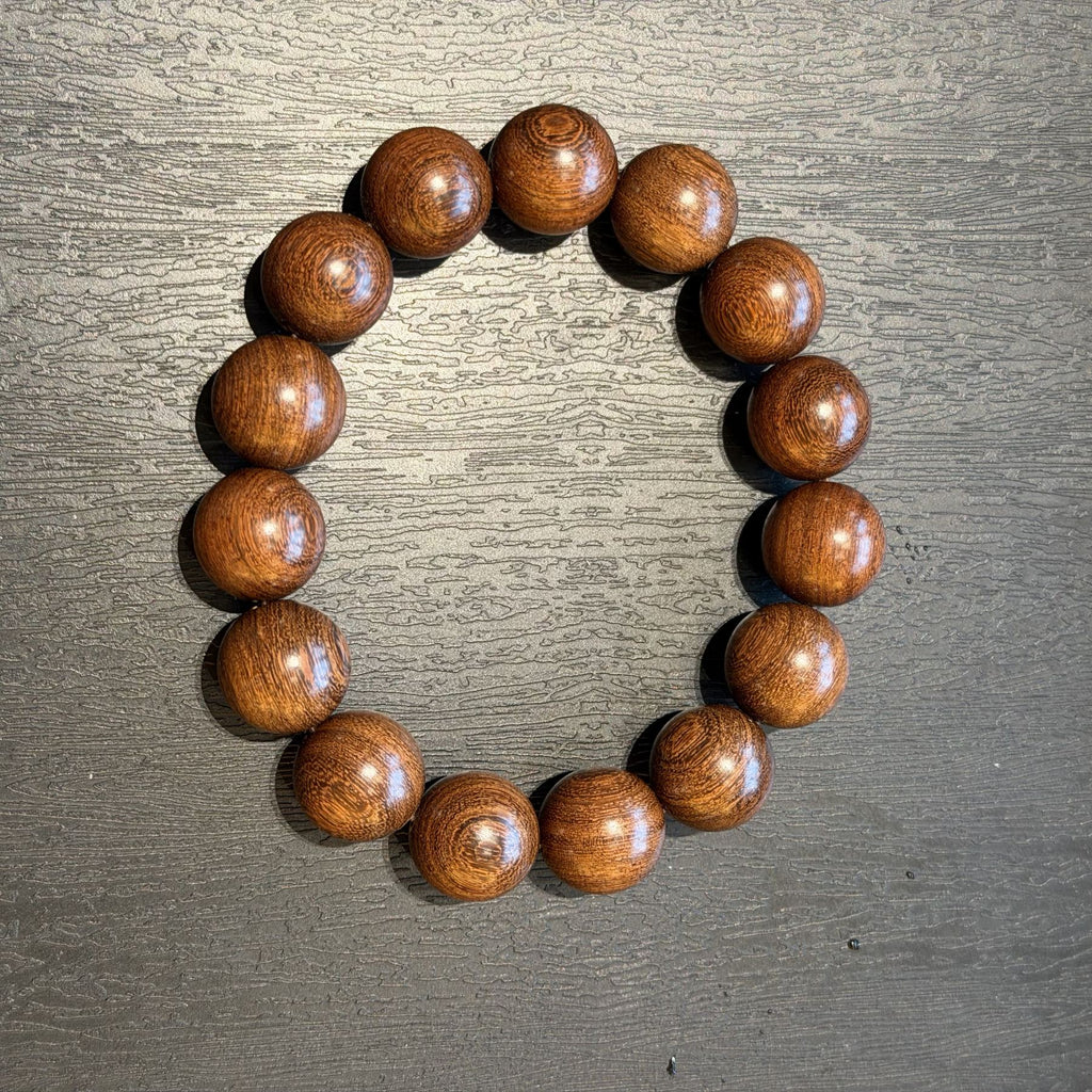 Golden Sandalwood Bracelet, High Density Sinking Wood Beads, Chinese Mindful Meditation Mala, Spiritual Grounding Gift, 15mm