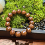 Golden Sandalwood Bracelet, High Density Sinking Wood Beads, Chinese Mindful Meditation Mala, Spiritual Grounding Gift, 15mm