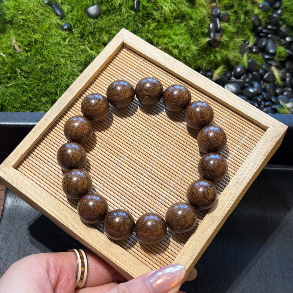 Golden Sandalwood Bracelet, High Density Sinking Wood Beads, Chinese Mindful Meditation Mala, Spiritual Grounding Gift, 15mm