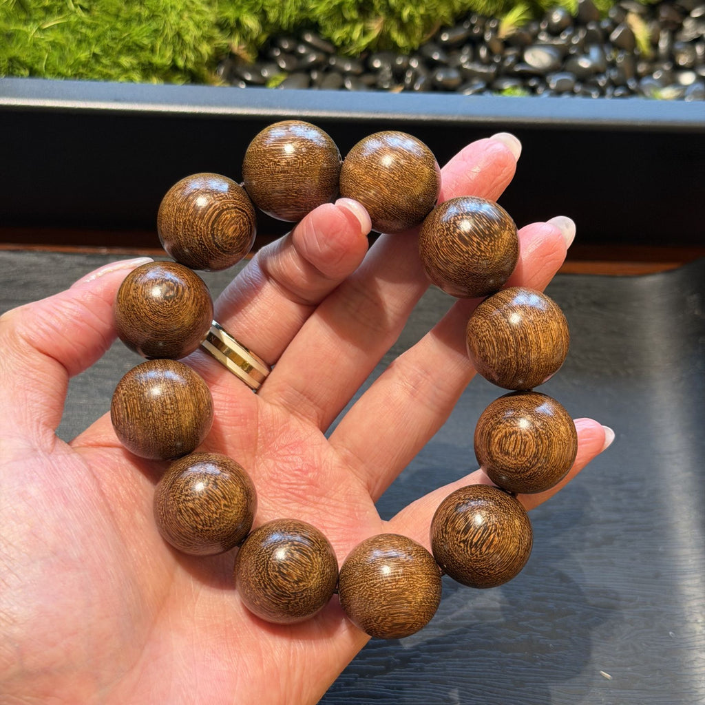 Golden Sandalwood Bracelet, Natural Aged Zebrawood Beads, Meditation Prayer Mala, Spiritual Grounding Unisex Gift, 12mm