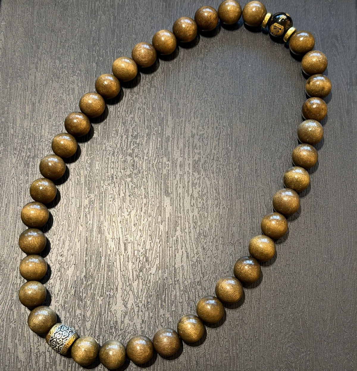 Golden Silk Phoebe Wood Bracelet, Natural Aged Nanmu Double Wrap Mala, Eight Buddhist Guardians Talisman, Spiritual Protection Gift