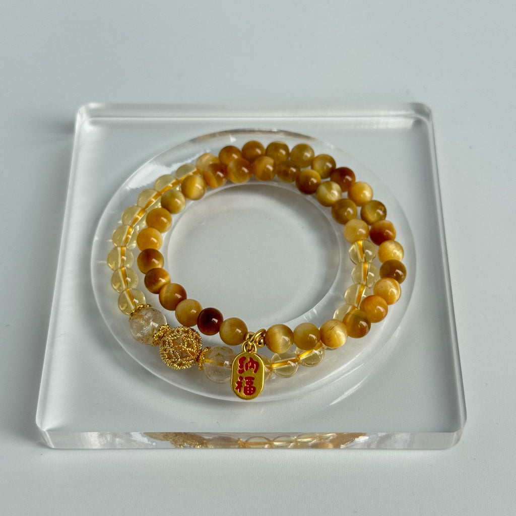 Golden Tiger Eye Bracelet | Wealth Energy Beads | Spiritual Bracelet with Fortune Charm