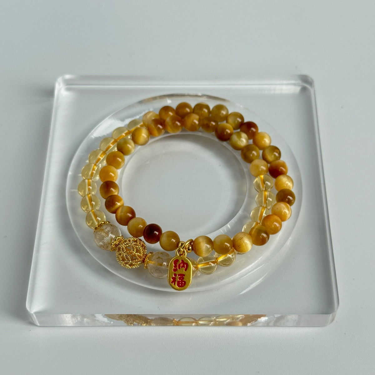 Golden Tiger Eye Bracelet | Wealth Energy Beads | Spiritual Bracelet with Fortune Charm