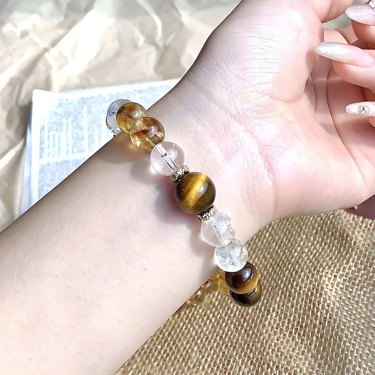 Golden Tiger Eye Citrine Bracelet - EclipticJewBraceletscitrineclear quartz