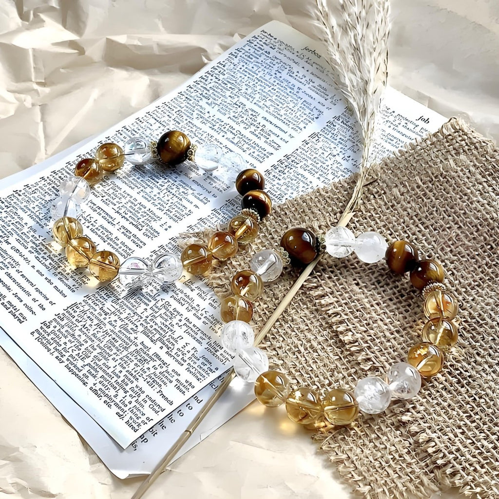 Golden Tiger Eye Citrine Bracelet - EclipticJewBraceletscitrineclear quartz