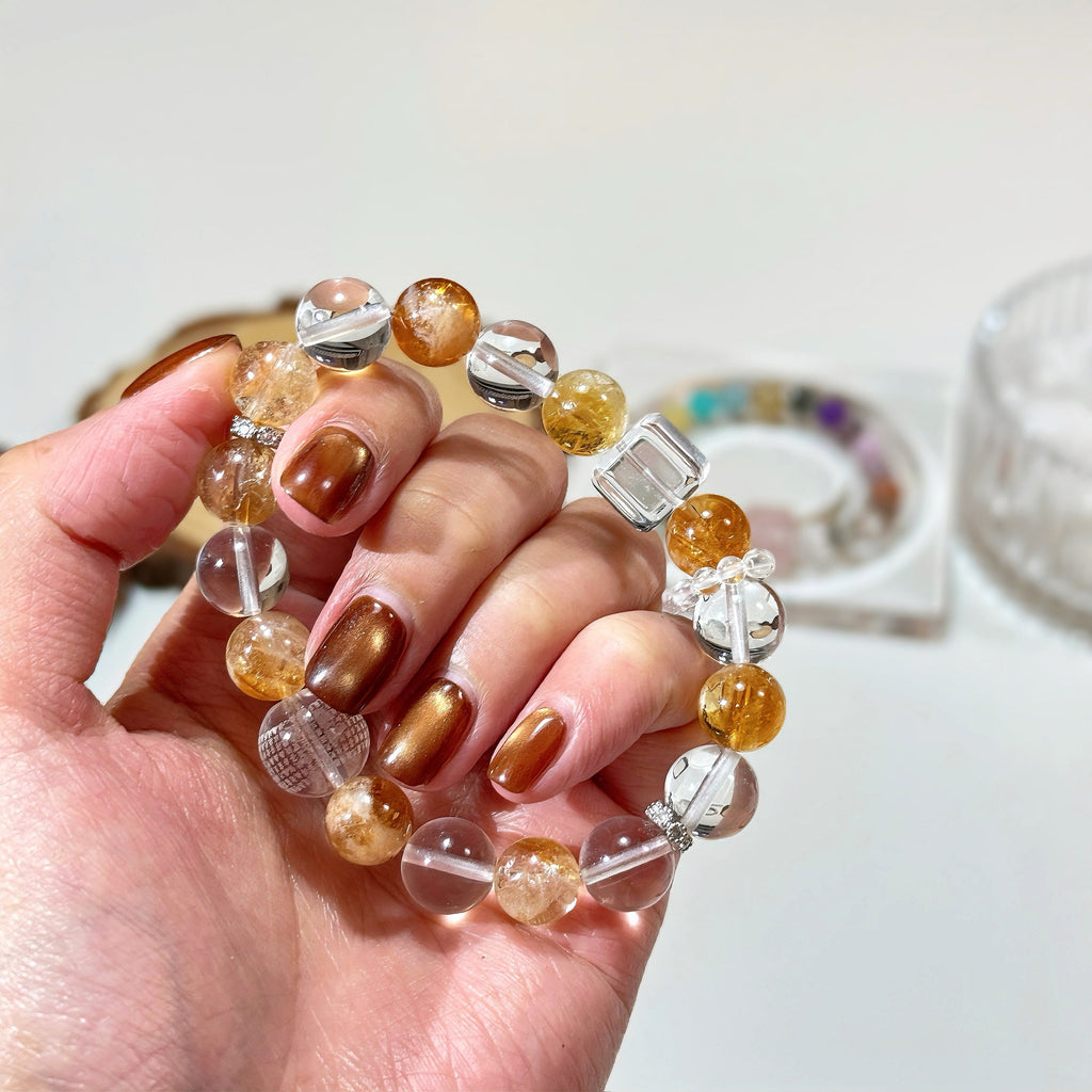 Golden Tower Quartz & Clear Crystal Bracelet | Wealth Light Talisman
