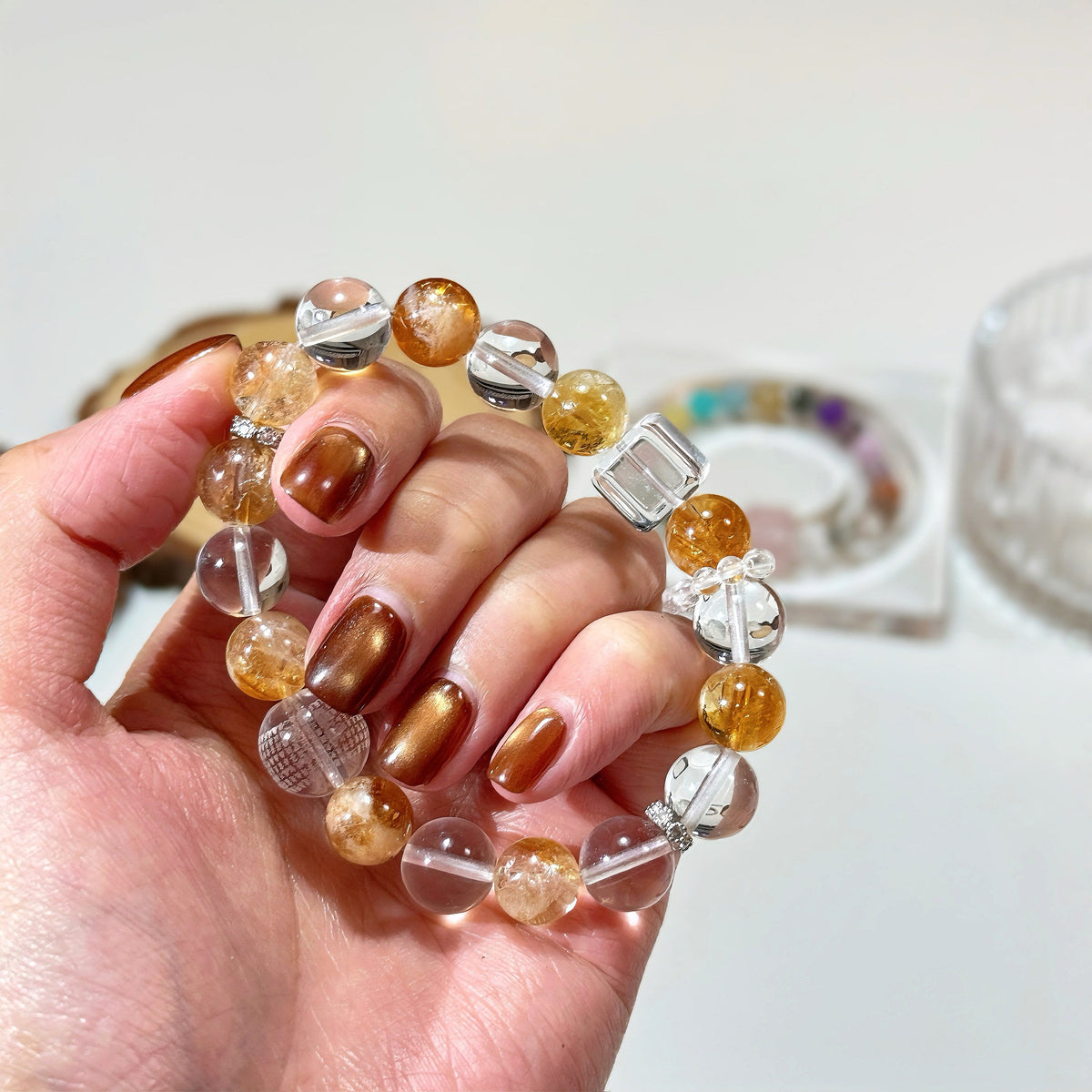Golden Tower Quartz & Clear Crystal Bracelet | Wealth Light Talisman